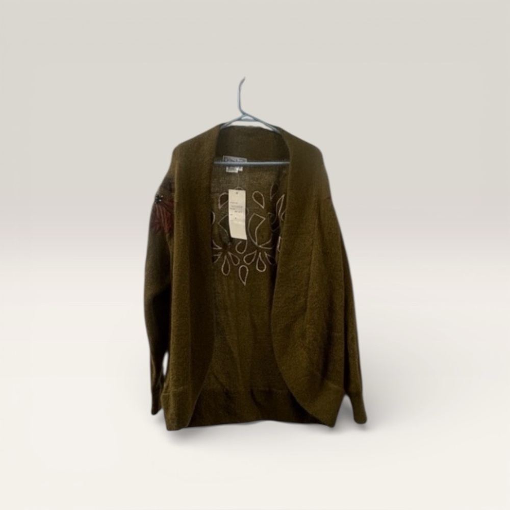 "Vintage Vivien Forest Brown Embroidered Cropped Sweater XS/S Boho Knit Tags!"